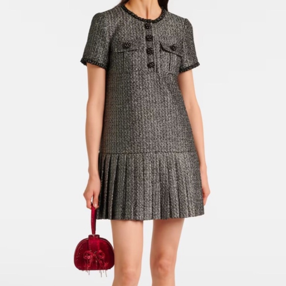 Self-Portrait Gray Pleated Sheath Mini Dress - Picture 2 of 16